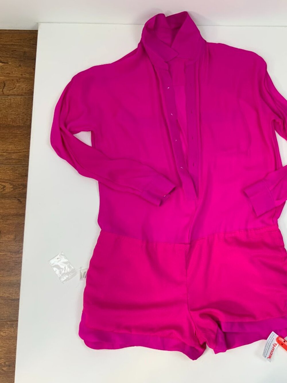 New Haute Hippie 100% Silk Long Sleeve Romper In Fuschia/Hot Pink Sz S - Picture 14 of 16